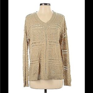 NWT RXB Open Knit Crochet Tan Crewneck Sweater Size Large